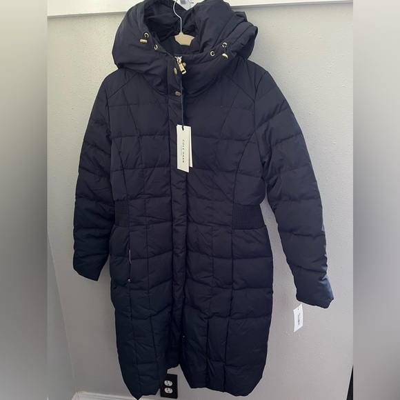 New Women's 40" Signature Hooded Taffeta Down Coat in Navy Size Large - Picture 2 of 7